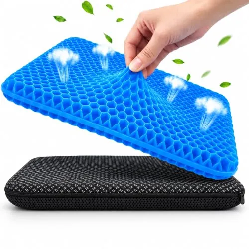 Cojín de Gel Antiescaras, Transpirable y Antideslizante, con Funda Lavable | Doble Capa Engrosada Suave y Plegable para Sentarse Mucho Tiempo, para Oficina, Conducir, Silla de Ruedas y Viajes 47x44x4cm