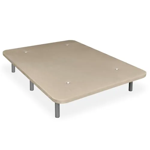 mattfy - Base Tapizada Reforzada para Cama, Estabilidad y Resistencia con 5 Barras Transversales y 6 Patas metálicas roscadas de 25cm, 90 x 190, Beige