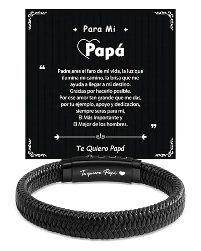 CheersLife Regalo Dia del Padre Original Pulsera Papa, Regalo Papa Cumpleaños, Pulsera Hombre Cuero Te Quiero Papá Ideas Regalos Originales para Hombre para Papá 40 50 60 70 Cumpleaños Ajustable