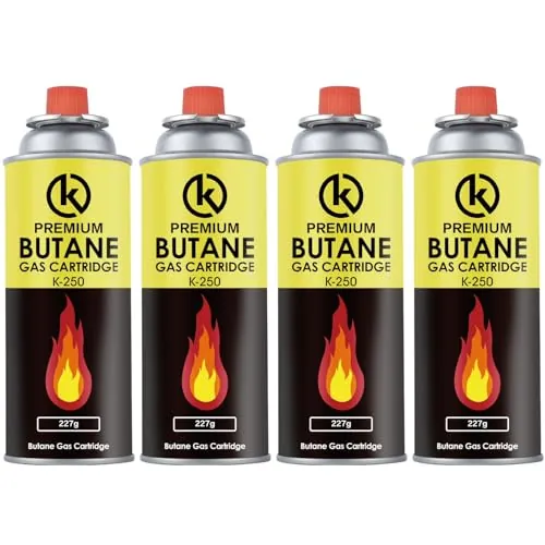 KROWN - Pack de Cartuchos K-250 de Gas Butano 227g para Hornillos Quemadores, Cartucho de Gas para Camping K-250, Bombonas para Sopletes (4 Unidades)