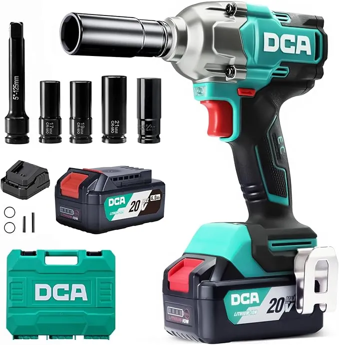 DCA Llave de Impacto Brushless da 20V, 682Nm di Coppia Massima, Attacco ad Anello da 13mm, Batteria al Litio da 4000mAh*2, 4 Modalità, Luce LED, Design Compatto, Funzione Smart Loosen,ADPB520