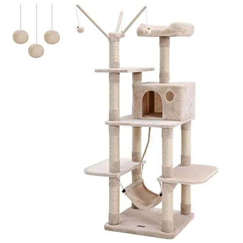 Feandrea Árbol para Gatos, Rascador con Nidos, Hamaca, 154 cm