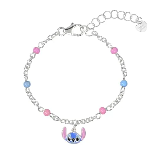 Disney Pulsera de plata de ley 925 con diseño de puntada rosa y azul