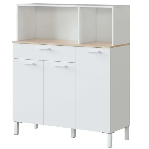 Habitdesign Alacena de Cocina, Aparador Comedor, Mueble Auxiliar 3 Puertas + 1 Cajon y Estante Interior, Color Blanco Artik y Roble Canadian, Medidas: 108 (Ancho) x 126 (Alto) x 40 (Fondo) En cm