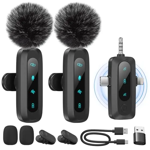 WARM BOX Micrófono Lavalier inalámbrico para iPhone, iPad, teléfono Android, Paquete de 2 Mini micrófonos con reducción de Ruido (3EN1)