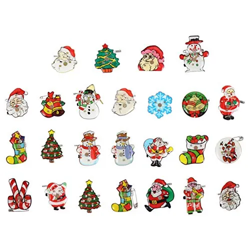 TOYANDONA Broche de Navidad Pines Luz LED Papá Noel Muñeco de Nieve Insignia Intermitente Alfiler para Niños Regalo Fiesta Favores 25 Unidades (Estilo Aleatorio), Plástico, Plástico