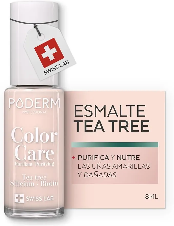 PODERM - ESMALTE DE UÑAS TEA TREE PARA HONGOS DE UÑAS - COLOR ROSA PÁLIDO - TRATAR LAS UÑAS AMARILLAS/DAÑADAS - Previene y trata HONGOS - CUIDADO 2 IN 1 - FÓRMULA ÚNICA - Hecho en Suiza
