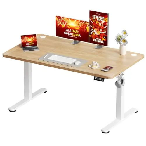 Devoko 120x60 cm Escritorio Regulable en Altura, Escritorio Elevable Eléctrico Telescópico Bidireccional, Escritorio de Oficinay Hogar, para Estudio en Casa con Tablero Ensamblado, Beige
