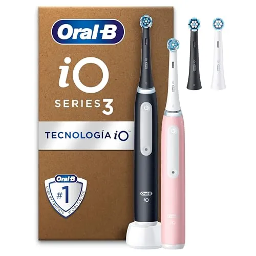 Oral-B iO 3 Cepillos de Dientes Eléctricos, Negro Y Rosa, Pack de 2