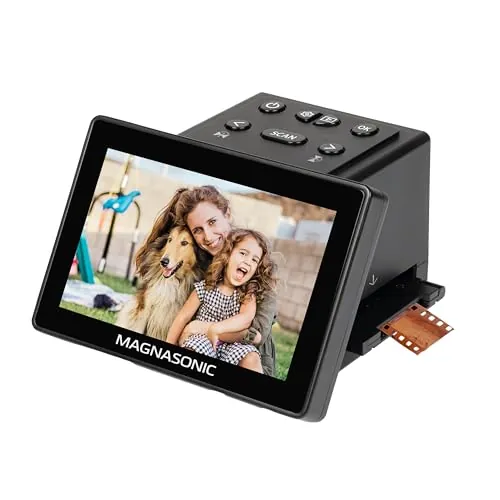 Magnasonic Escáner todo en uno de 25 MP para películas con pantalla grande de 12,7 cm (5 pulgadas) y HDMI, convierte películas de 35 mm/126/110/Super 8 y diapositivas de 135/126/110 en fotos digitales