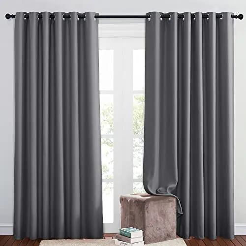 PONY DANCE Cortinas Opacas Termicas con Ojales, Cortinas Grises 2 Piezas, Aislantes Frio y Calor, para Ventanas Grandes, Dormitorio Matrimonio, 200x210 CM