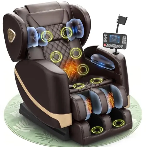Gegcucey Sillón de Masaje, con Modo de Gravedad Cero, 14 Ruedas y 8 Airbags de Confort, con Calefacción para Cintura y Piernas, Masaje de Pies, Reproductor Bluetooth y Pantalla Táctil (Marrón)