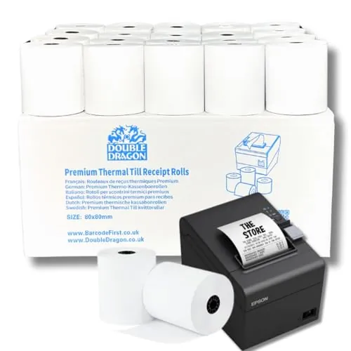 Double Dragon Rollo de Recibo Térmico Premium de 80 x 80 mm para Impresora EPOS, Terminal POS, Caja Registradora [Paquete de 10]