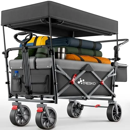 TRESKO® Carro Plegable con Techo, Compartimento de refrigeración y Ruedas Laterales, Carro de Mano máx. soporta hasta 150 kg, Carro de Transporte con neumáticos de Goma Maciza, Frenos
