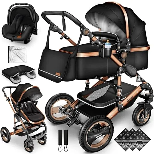 KIDUKU® Carrito de Bebé 3 en 1 | Silla de Paseo para Niños | Carricoche de 3 Piezas | Capazo, Cambiador, Cubrepiés | Sillita Coche Ligera Infantil ECE R129