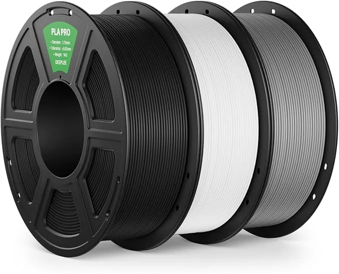 DEEPLEE PLA Pro 1.75 mm, Kit 3 Bobinas Negro, Blanco y Gris (3 kg). Alta Tenacidad y Fácil Impresión. Precisión ±0.02 mm y Sin Atascos. Compatible con la mayoría de impresoras FDM.