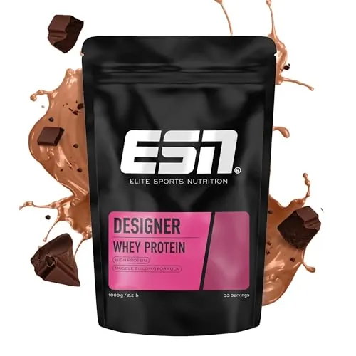 ESN Designer Whey Protein Powder, Chocolate, 1 kg, hasta 23 g de proteína por porción, ideal para desarrollar y mantener la masa muscular