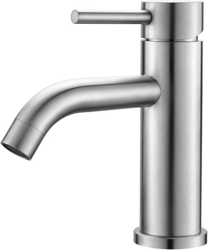 Ibergrif Grifo Lavabo Monomando Clásico – Acero Inoxidable 304 Cepillado para Baño, Fría/Caliente, Instalación Exprés EU 3/8″, M11003A