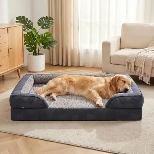 JOEJOY Cama Ortopédica para Perros Grandes XL, Sofá de Espuma Viscoelástica en Forma de Huevo 107x81x17 cm, Funda Extraíble y Lavable, Base Antideslizante con Forro Impermeable, Gris Oscuro