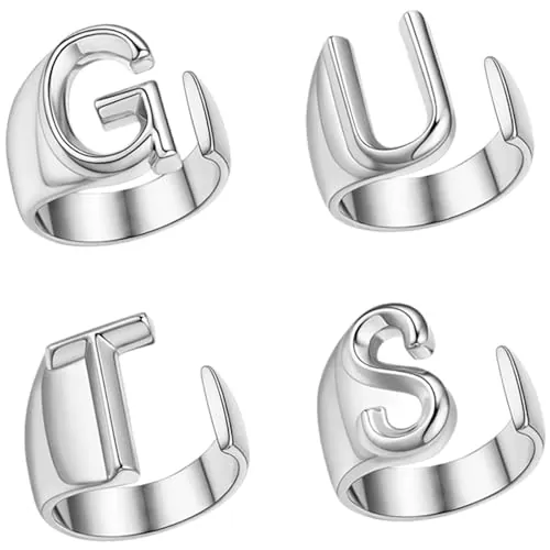 Anillo de letra G, U, T, S, ajustable, inspirado en Album World Tour, regalo ideal para fans masculinos y femeninos (juego de cuatro piezas plateadas)