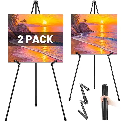 VAIIGO Paquete de 2 Caballetes Trípode de Exhibición Plegables y Ajustables, Soporte para Carteles y Pósteres para Tienda, Exposición, Eventos y Bodas, Metal Negro