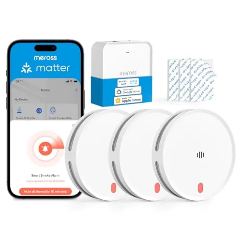 Meross Matter Detector de Humo Conectado, 3 Unidades con Hub MSH450