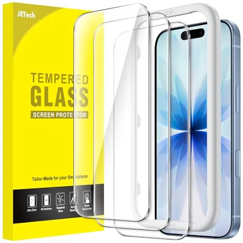 JETech Protector Pantalla para iPhone 17 6,3 Pulgadas, Cristal Vidrio Templado con Marco de Instalación Fácil, 9H Dureza, Amigable para Funda, 3 Unidades