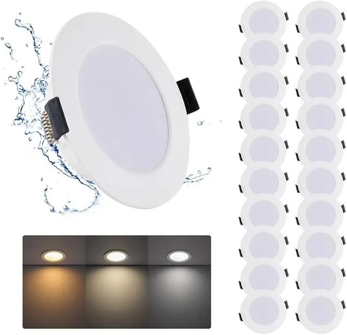 Lote de 20 focos LED empotrables (7 W, foco de baño, IP44, blanco cálido, blanco neutro/blanco frío, 3000 K, 4000 K/6000 K, focos LED de techo para cocina salón, agujeros Ø95-110 mm