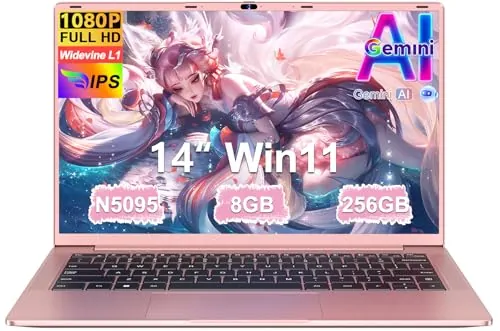 Ordenador Portátil 14 Pulgadas Celeron N5095 Upto 2,9 GHz Portatiles 8GB RAM 256GB SSD TF 1TB LPDDR4 Win11 5G WiFi 1920*1080 FHD mini HDMl Laptop Película Protectora Español - Oro Cuerpo Metálico