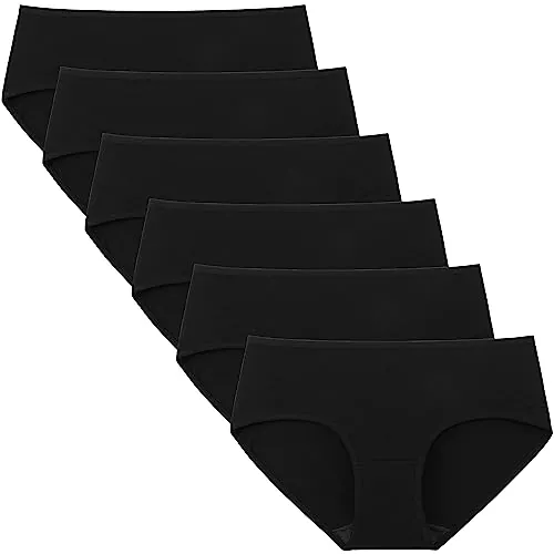 INNERSY Bragas Mujer Algodón Elástico Culotte Cintura Media Ropa Interior Cómodas y Suaves Pack de 6 (M-EU 40, Negro)
