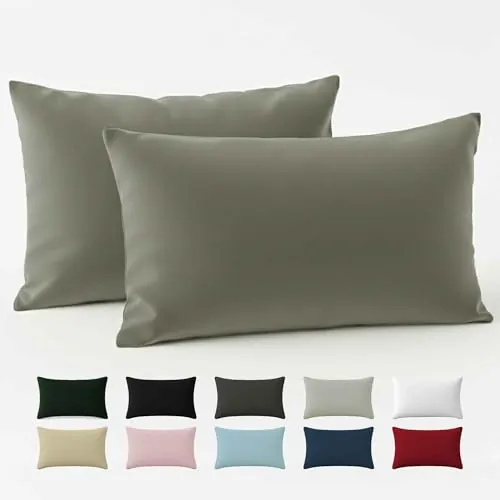 Dreamzie - Funda Almohada 40x60 cm - 100% Algodón Reforzado - Gris Claro | Juego de 2 · Certificado Oeko-Tex · Cremallera · 57 Hilos por cm² · Transpirable · Lavable · Ideal para cojín de sofá y cama