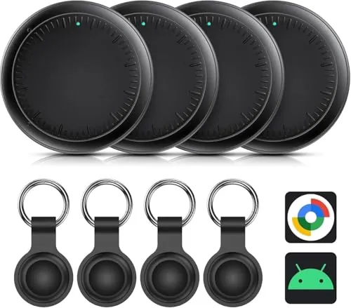 Android Smart Tracker Tag, 4 Pack Air Tracker Buscador de Objetos Bluetooth Funciona con Buscar Google,SmartTag Tracker Localizador Bluetooth, Rastreador para Llaves, Cartera, Equipaje (Negro)