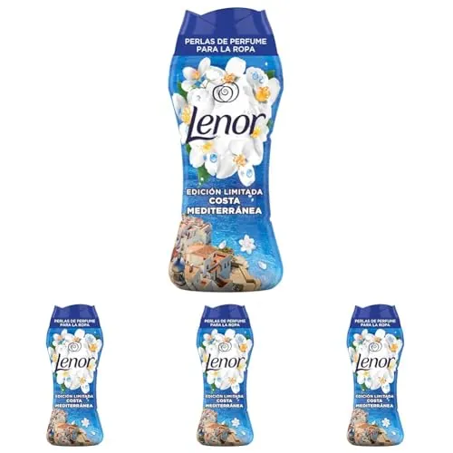 Lenor Perlas De Perfume para la Ropa, 89 Lavados (4 x 270g), Brisa Marina Y Jazmín, Edición Limitada Costa Mediterránea, Frescor Ininterrumpido Hasta 12 Semanas