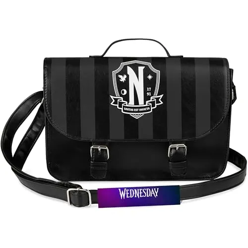 Wednesday Bolso Bandolera Niña Adolescente Chica, Bolsa con Correa Ajustable, Accesorios Góticos, Regalo Original Niñas Fans