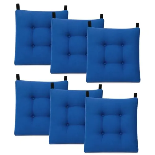 MERCURY TEXTIL- Pack de 6 Cojines para Silla 40x40x8cm (Pack 6, Azul)
