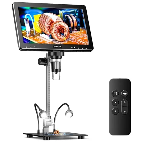 TOMLOV DM9 MAX 10,1" HDMI Microscopio Digital, 20MP Lupa para Monedas/Soldadura con Pantalla IPS HD, Regalo para Adultos/Niños, 10 Luces LED Ajustables, Compatible con PC/TV
