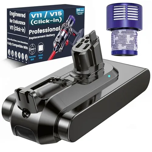 Batería de Repuesto Compatible con Dyson V11 Click-in, Ecovoltix Batería para V11, V15, SV15, SV16, SV22 y SV28 Aspiradoras (no Apta para el Modelo atornillable) con Filtro