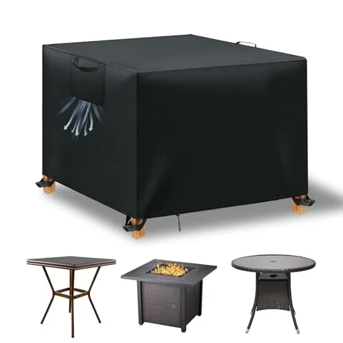 Funda WUAYAMI para Muebles de Jardín, Mesa Exterior Impermeable, Tela Oxford 420D, Anti Viento y UV, con Salidas de Aire, Negro, 90x90x90 cm