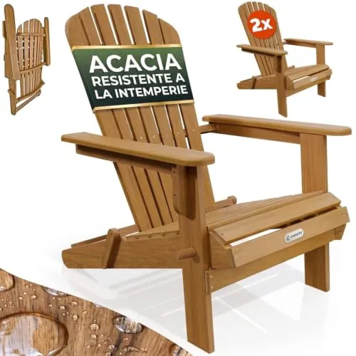 CASARIA 2X Sillas de Jardín Adirondack Madera de Acacia 84x69x94cm Asiento Extra Ancho Tumbona Plegable