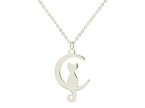 Only faith Collar de gatos para mujer Acero Inoxidable huellas patas mascota. Con caja de regalo. Regalo amantes de mascotas Perro y Gatos (Gato Luna Plateado)