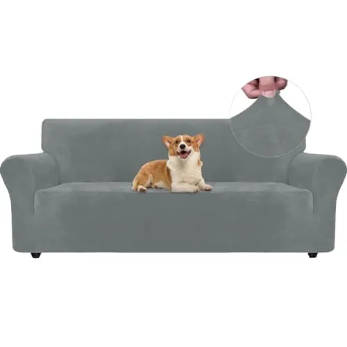 Ystyle Funda Sofa 3 Plazas, Fundas para Sofa Terciopelo, Gris Claro