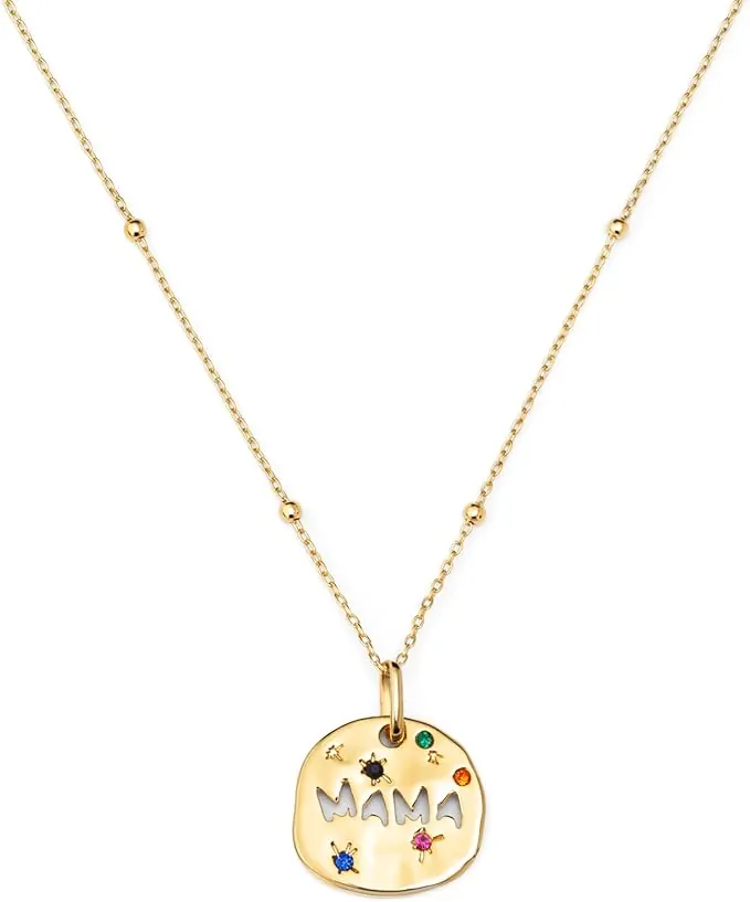 SINGULARU - Collar Dots Mamá. Latón con Baño en Oro de 18 Kt y Circonita. Joyas Para Mujer.