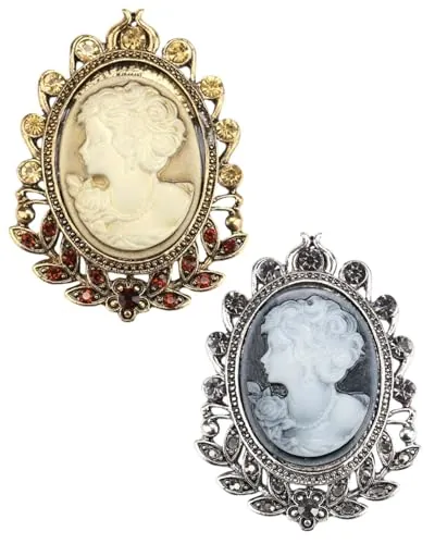 LEEQ 2 alfileres de moda, broches de camafeo, broche vintage antiguo camafeo para mujer, estilo vintage, estilo victoriano, para abrigo, chaqueta, vestido, bufanda, acrílico