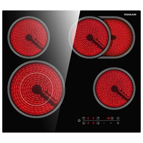 GASLAND CH604BF Placa vitrocerámica independiente, placa de cocción empotrada de 60 cm, 4 zonas de cocción, zona de cocción múltiple, control táctil, 6600 W