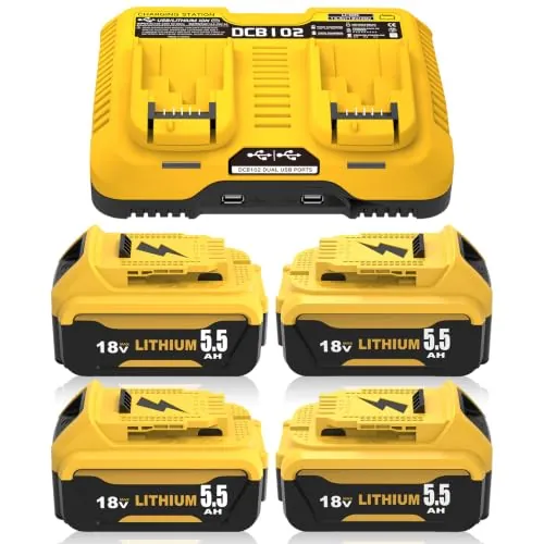 4X 5.5Ah Reemplazo para Dewalt Bateria 18V+Cargador DCB102