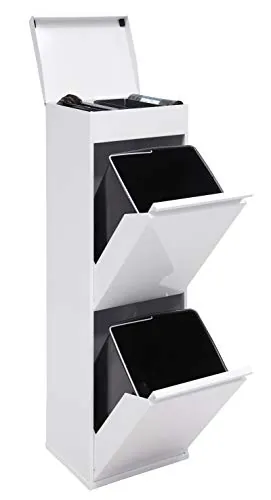 Arregui Top CR221-B Cubo de Basura y Reciclaje de Acero de 2 Compartimentos con Cajón Superior | 2x17 L (34 L) | Cubos de Basura de Cocina | Contenedores de Reciclaje para Casa u Oficina | blanco