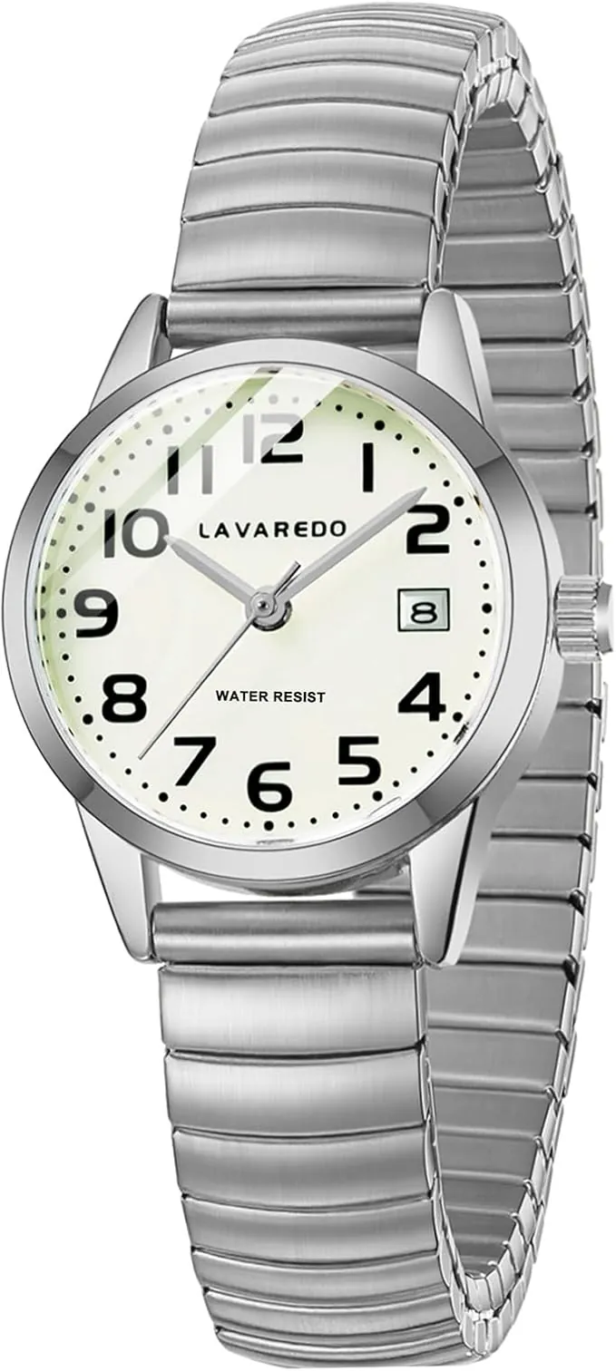 Timever Reloj de Cuarzo Analógico Elegante para Mujer - Correa de Acero Inoxidable - Esfera con Números Grandes Luminosos y Fecha - Regalo para Esposa y Novia