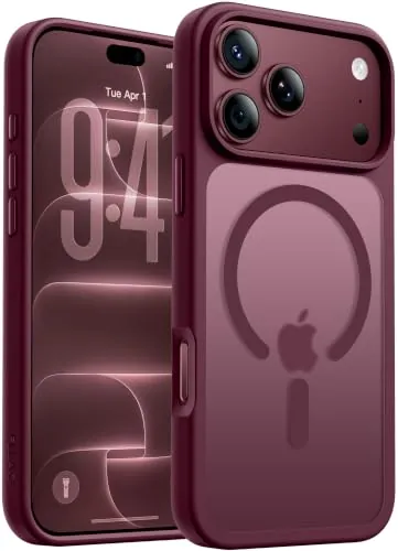 FLLAO Funda para iPhone 18 Pro/17 Pro, Compatible con Magsafe, Burdeos | Anillo Magnético Integrado, Anti-Huellas, Antiarañazos, Translúcida Mate Trasera Case para iPhone 18 Pro/17 Pro