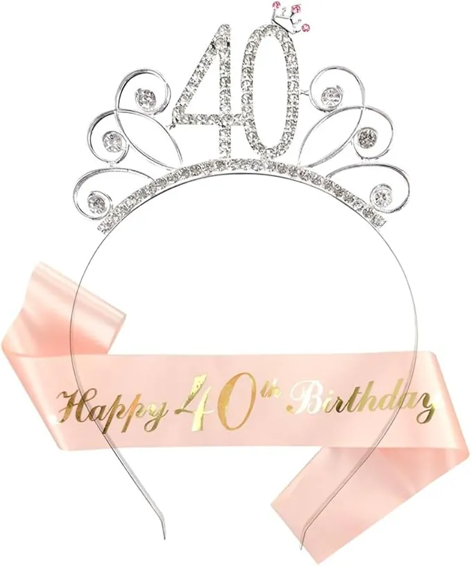 40 Cumpleaños Corona y Faja, Feliz 40 Cumpleaños Corona Tiara y Faja, 40 Cumpleaños de la Mujer para la Decoración de la Fiesta de Cumpleaños
