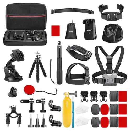 NEEWER 50 en 1 Kit de Accesorios para Cámara de Acción, GoPro Hero 12 Hero 11 Hero10 Hero 9 8 7 GoPro MAX GoPro Fusion Insta360 X3 X2 dji Osmo Action 4 3 2 APEMAN, Incluida Funda Negra